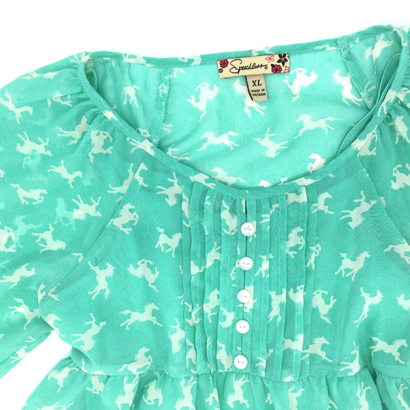 Speechless Mint Green Horses Sheer Blouse Girls XL - Picture 2 of 5